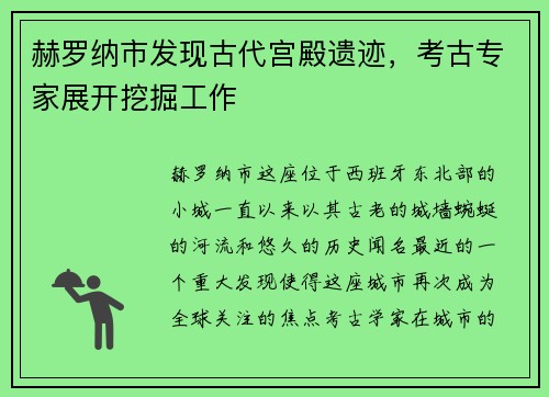 赫罗纳市发现古代宫殿遗迹，考古专家展开挖掘工作